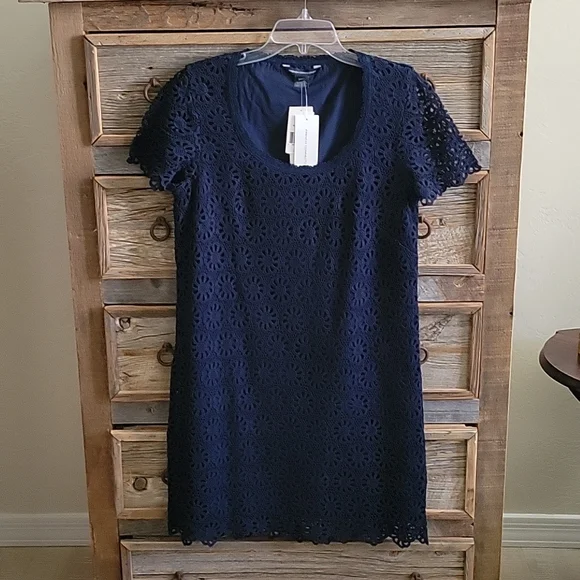 French Connection | Dresses | French Connecticut Navy Blue Floral Crotchet  Dress Size 8 Fully Lined | Poshmark